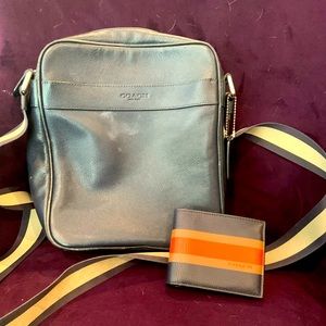 Navy Blue Crossbody with Blue with orange stripe bi-fold wallet (wallet new)